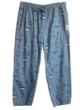 Life Is Good Smokey Blue Cotton Fishing Lure Classic Sleep Pants Drawstring